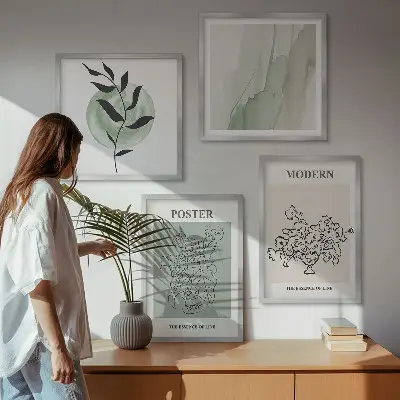Set de 4 cuadros decorativos para salón con diseño de flores en un jarrón moderno