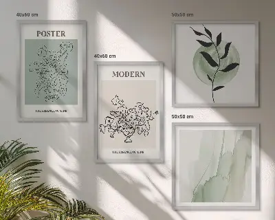 Set de 4 cuadros decorativos para salón con diseño de flores en un jarrón moderno