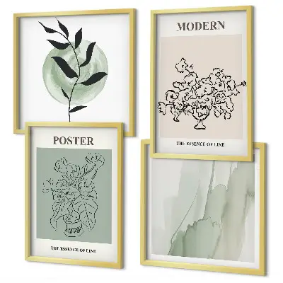 Set de 4 cuadros decorativos para salón con diseño de flores en un jarrón moderno