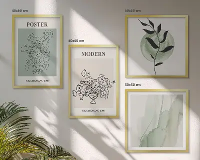 Set de 4 cuadros decorativos para salón con diseño de flores en un jarrón moderno