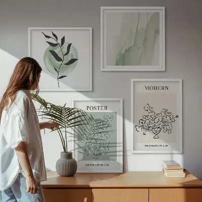 Set de 4 cuadros decorativos para salón con diseño de flores en un jarrón moderno