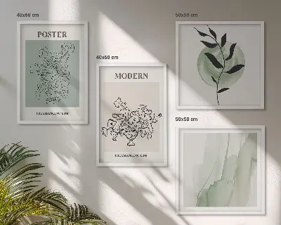 Set de 4 cuadros decorativos para salón con diseño de flores en un jarrón moderno