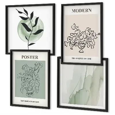 Set de 4 cuadros decorativos para salón con diseño de flores en un jarrón moderno