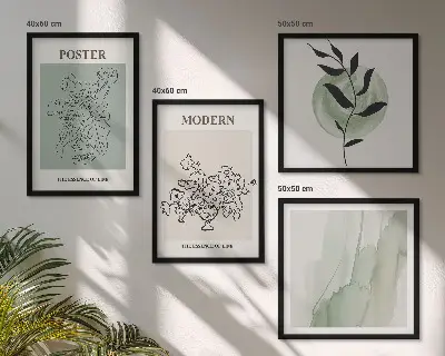 Set de 4 cuadros decorativos para salón con diseño de flores en un jarrón moderno