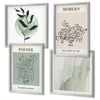 Set de 4 cuadros decorativos para salón con diseño de flores en un jarrón moderno