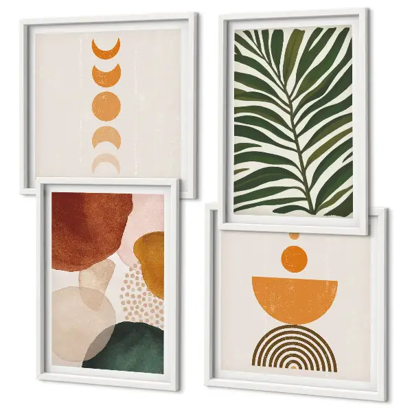 Set de 4 cuadros para salón con diseño de formas abstractas de hojas