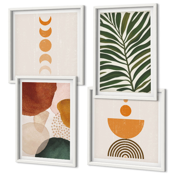 Set de 4 cuadros para salón Formas abstractas de hojas