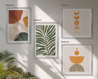 Set de 4 cuadros para salón con diseño de formas abstractas de hojas