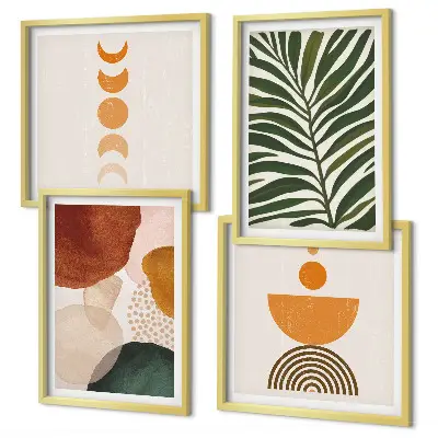 Set de 4 cuadros para salón con diseño de formas abstractas de hojas