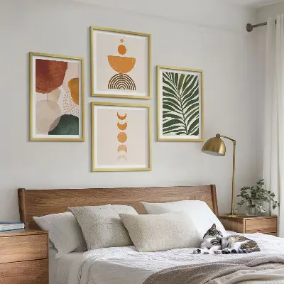 Set de 4 cuadros para salón con diseño de formas abstractas de hojas