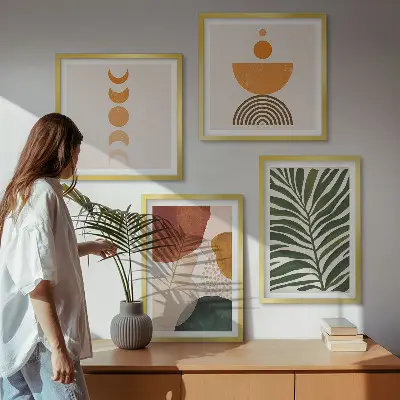 Set de 4 cuadros para salón con diseño de formas abstractas de hojas