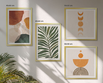 Set de 4 cuadros para salón Formas abstractas de hojas