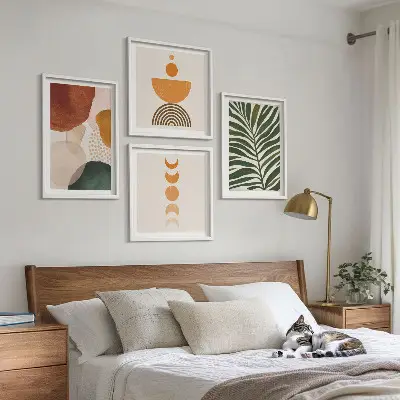 Set de 4 cuadros para salón con diseño de formas abstractas de hojas