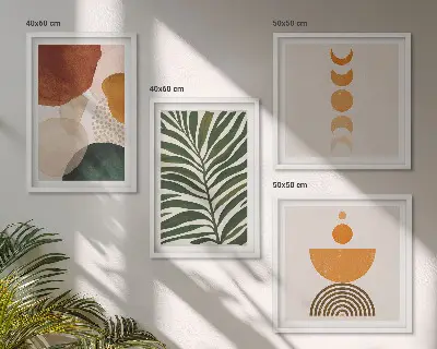 Set de 4 cuadros para salón con diseño de formas abstractas de hojas