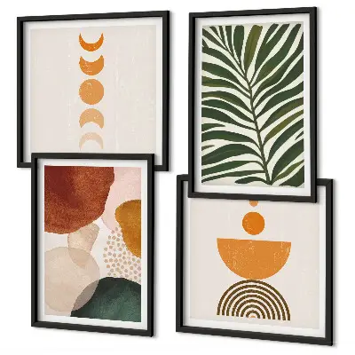 Set de 4 cuadros para salón con diseño de formas abstractas de hojas