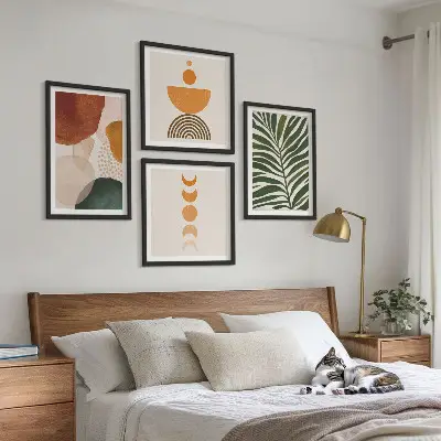 Set de 4 cuadros para salón con diseño de formas abstractas de hojas
