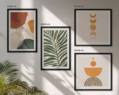 Set de 4 cuadros para salón con diseño de formas abstractas de hojas