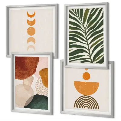 Set de 4 cuadros para salón con diseño de formas abstractas de hojas