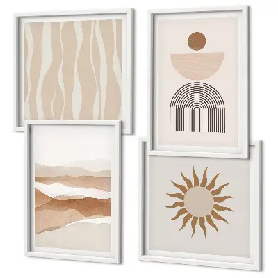 Set de cuadros modernos para salón con diseño de paisaje con geometría abstracta