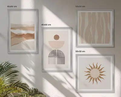 Set de cuadros modernos para salón con diseño de paisaje con geometría abstracta