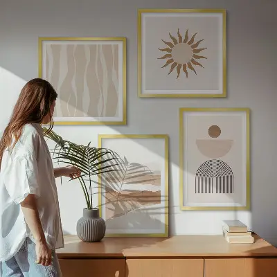 Set de cuadros modernos para salón con diseño de paisaje con geometría abstracta