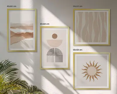 Set de cuadros modernos para salón con diseño de paisaje con geometría abstracta