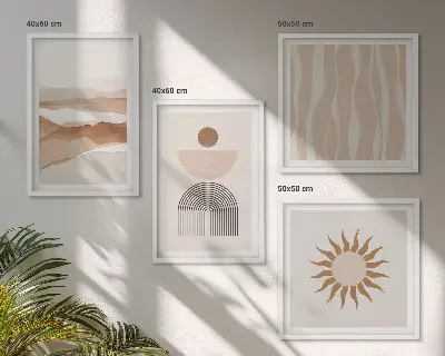 Set de cuadros modernos para salón con diseño de paisaje con geometría abstracta