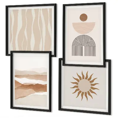 Set de cuadros modernos para salón con diseño de paisaje con geometría abstracta