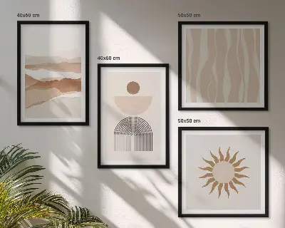 Set de cuadros modernos para salón con diseño de paisaje con geometría abstracta