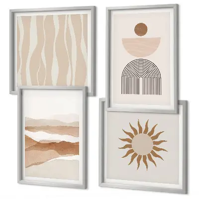 Set de cuadros modernos para salón con diseño de paisaje con geometría abstracta