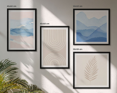 Set de 4 cuadros para salón Hojas onduladas beige azulado