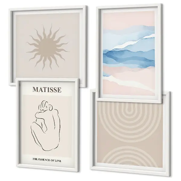 Set de cuadros modernos para salón diseño minimalista con líneas onduladas en tonos pastel