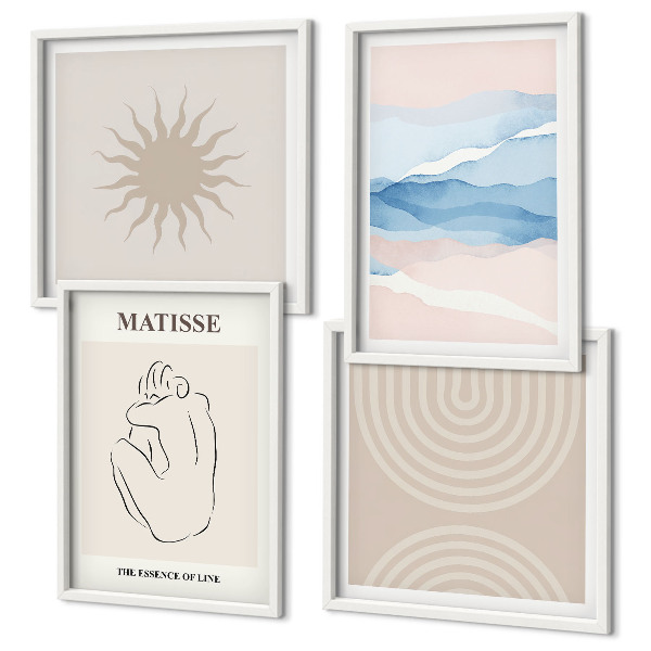 Set de cuadros modernos para salón Líneas onduladas pastel minimalista