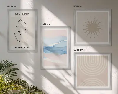 Set de cuadros modernos para salón diseño minimalista con líneas onduladas en tonos pastel
