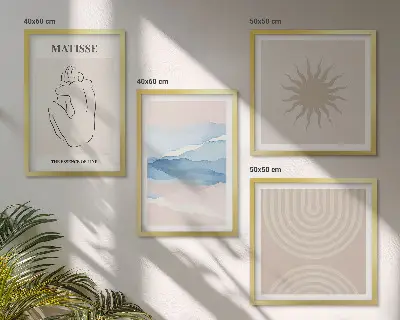 Set de cuadros modernos para salón diseño minimalista con líneas onduladas en tonos pastel