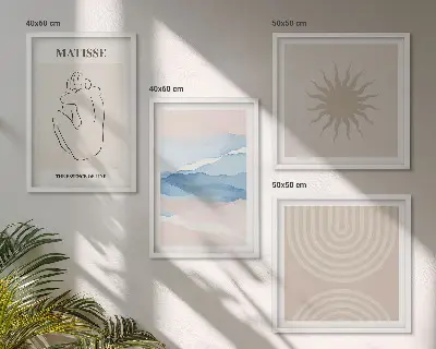 Set de cuadros modernos para salón diseño minimalista con líneas onduladas en tonos pastel