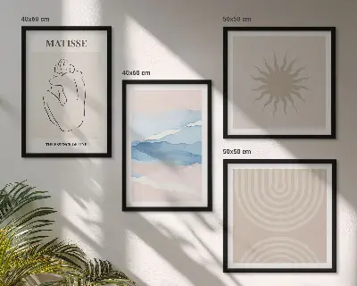 Set de cuadros modernos para salón diseño minimalista con líneas onduladas en tonos pastel