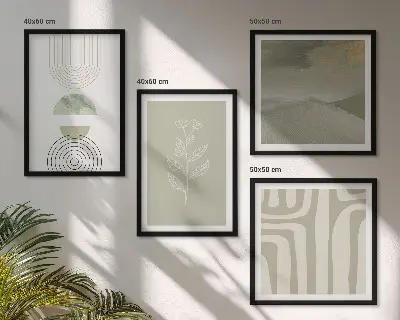 Set de cuadros modernos para salón con diseño de patrones geométricos y plantas