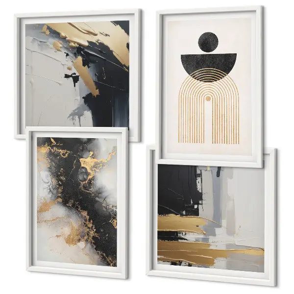 Set de 4 cuadros para salón con composición geométrica abstracta