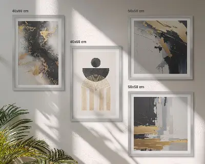 Set de 4 cuadros para salón con composición geométrica abstracta