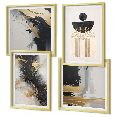 Set de 4 cuadros para salón con composición geométrica abstracta
