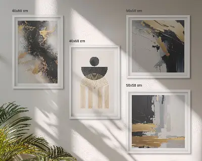 Set de 4 cuadros para salón con composición geométrica abstracta
