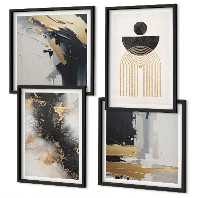 Set de 4 cuadros para salón con composición geométrica abstracta