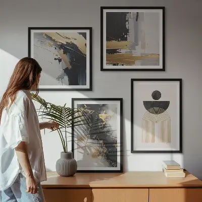 Set de 4 cuadros para salón con composición geométrica abstracta