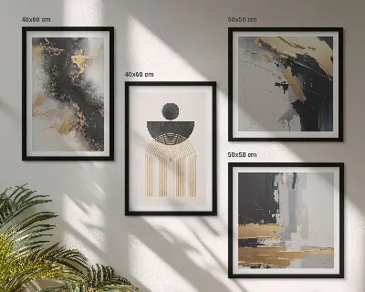 Set de 4 cuadros para salón con composición geométrica abstracta