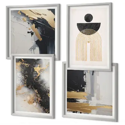 Set de 4 cuadros para salón con composición geométrica abstracta
