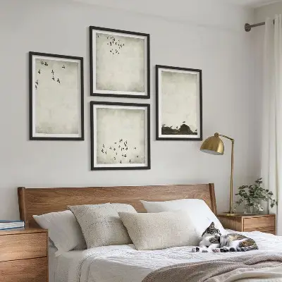 Pintura minimalista de pájaros galería de pared