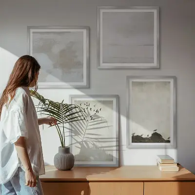 Set de cuadros modernos para salón diseño con textura de bandada de pájaros