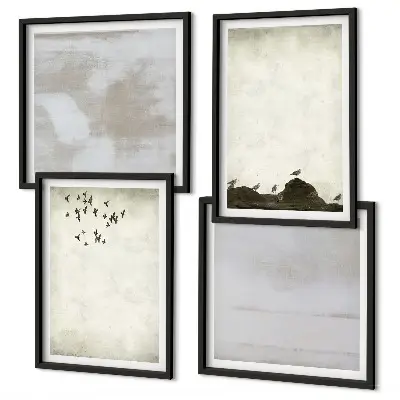 Set de cuadros modernos para salón diseño con textura de bandada de pájaros