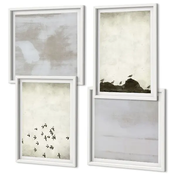 Set de 4 cuadros para salón diseño de pájaros minimalistas en vuelo